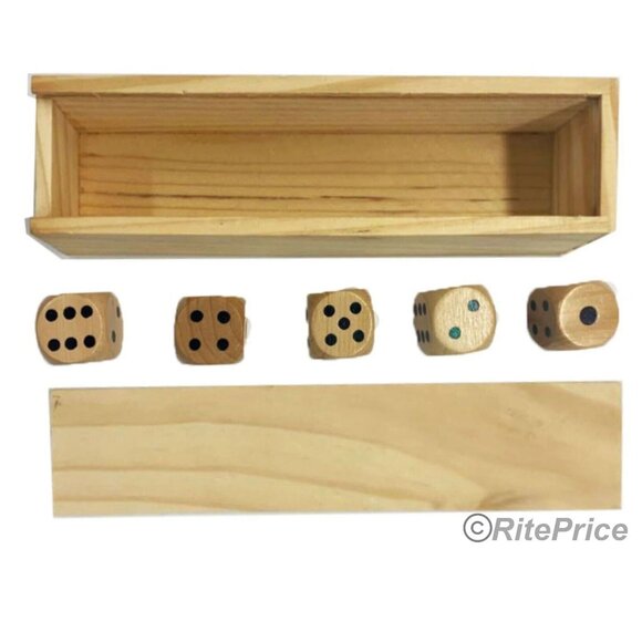 5Pcs/set Wooden D6 Dice Game Set with Handmade Storage Box, Party Toy (1 Pack) - Picture 3 of 8